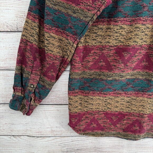 The Territory Ahead Southwest Knit Flannel Shirt Mens Size Large Beige/Green/Red - Picture 7 of 12